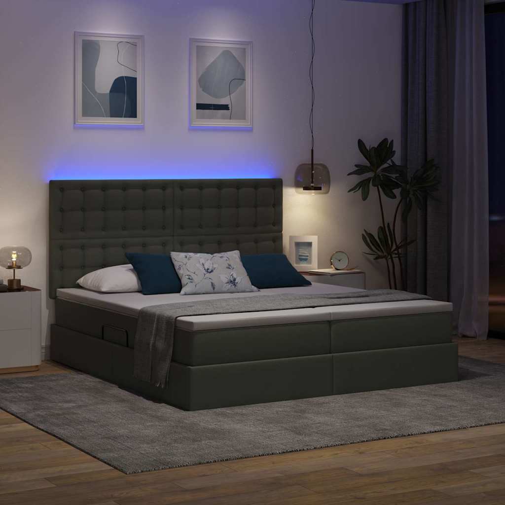 Krevet S LED lampica s pohranom Tamno siva 200 x 200 cm tkanina