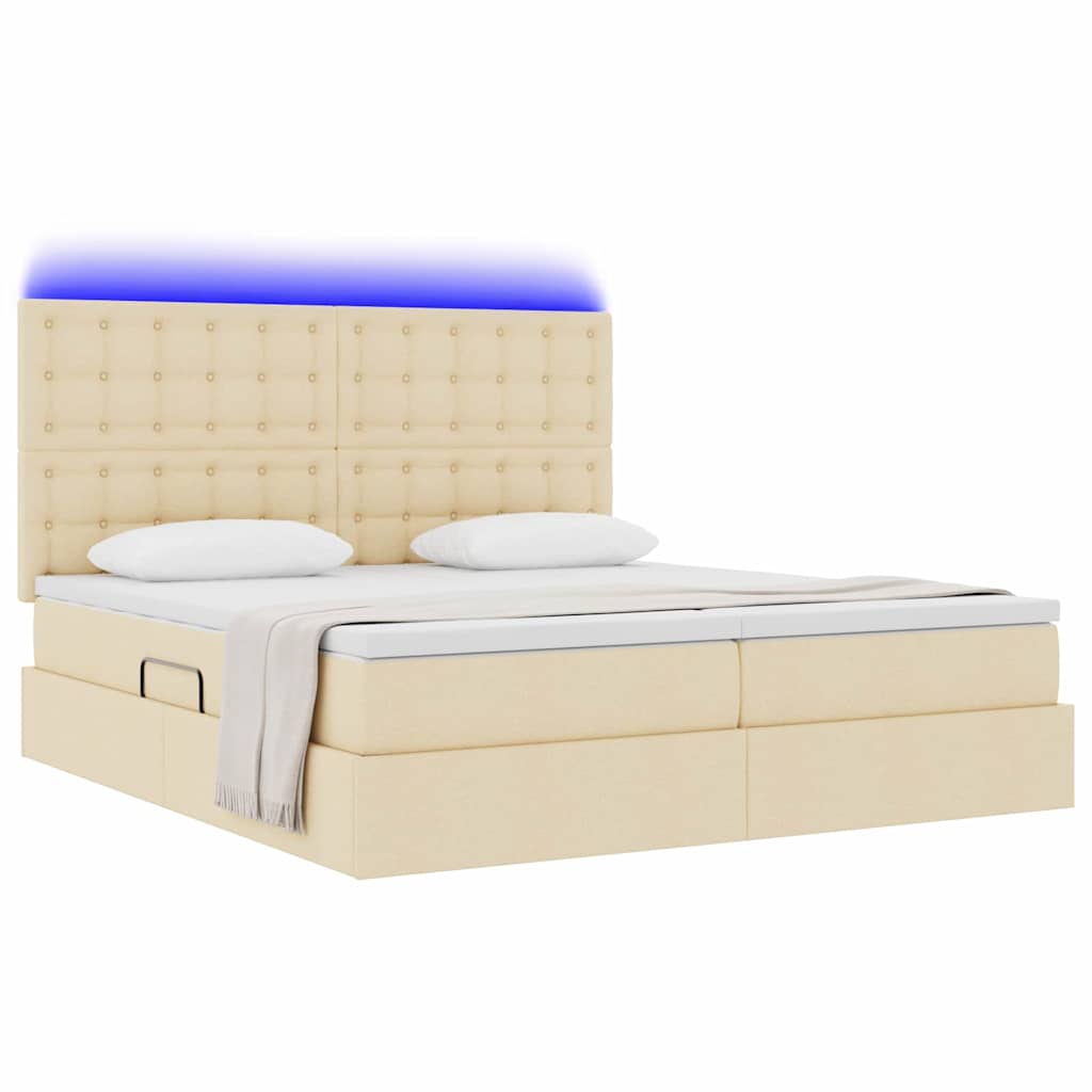 Krevet S LED lampica s uzglavljem Krema 200 x 200 cm tkanina