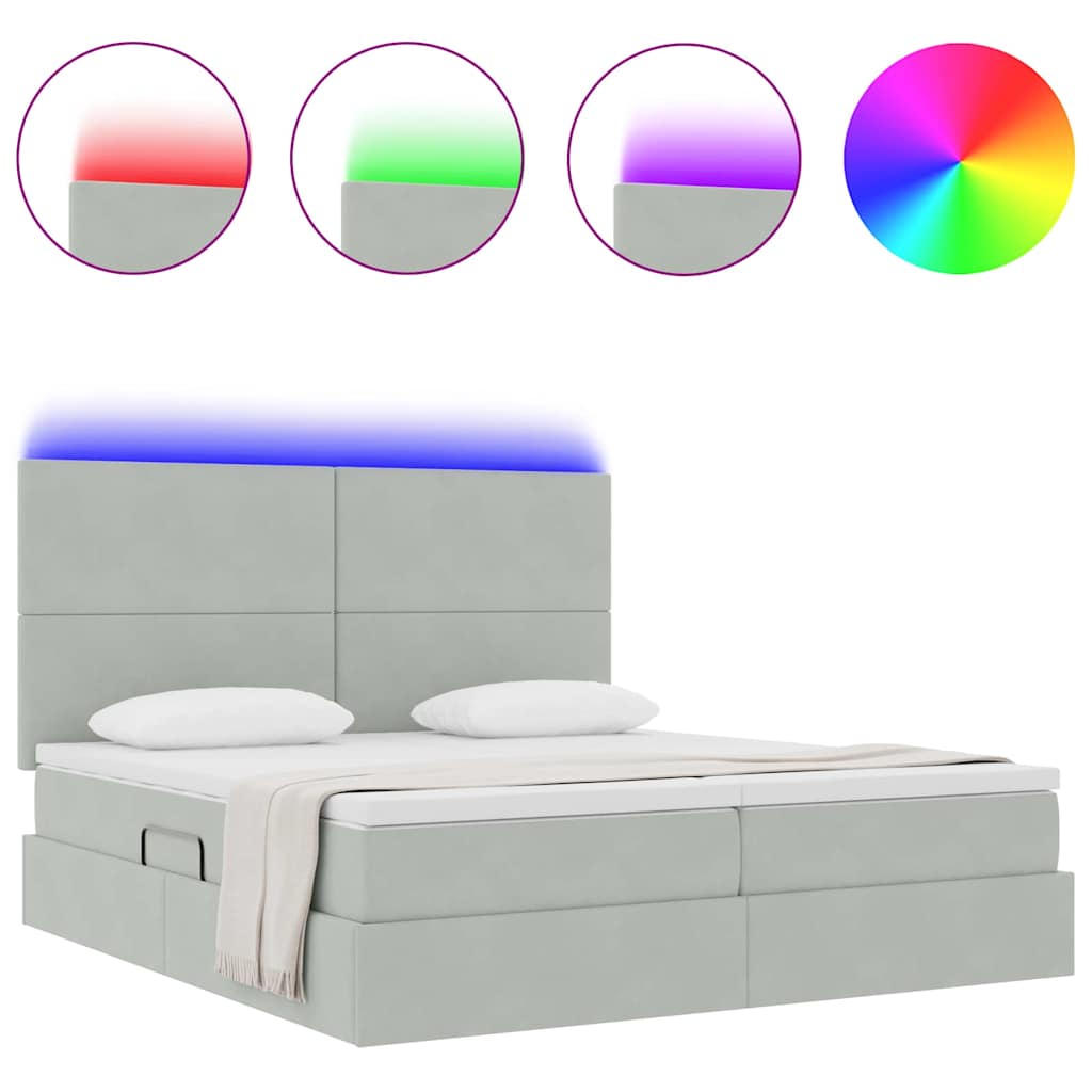 Krevet s LED trakama Svijetlo siva 200 x 200 cm Baršun