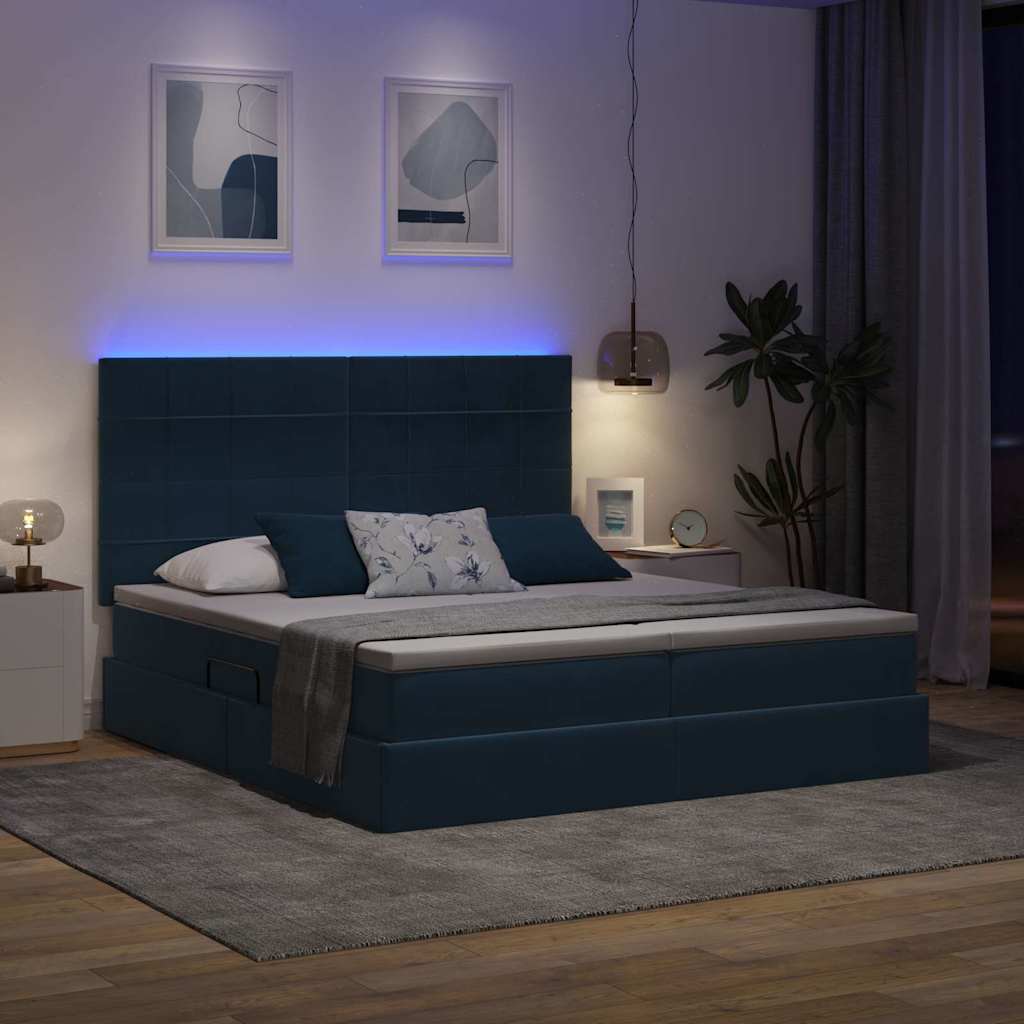 Krevet s LED trakama s pohranom Tamno plava 200 x 200 cm Baršun