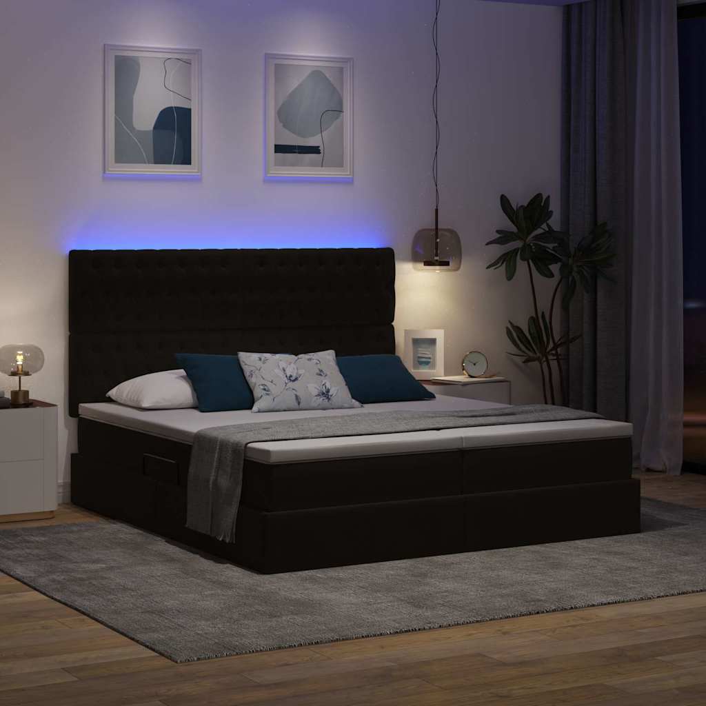 LED krevet za pohranu s madracem Crna 180 x 200 cm Baršun