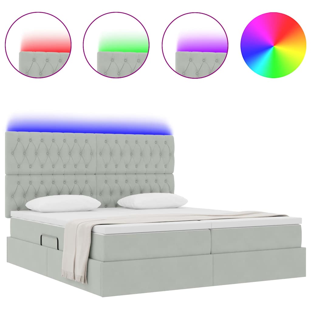 Krevet s LED trakama Svijetlo siva 200 x 200 cm Baršun