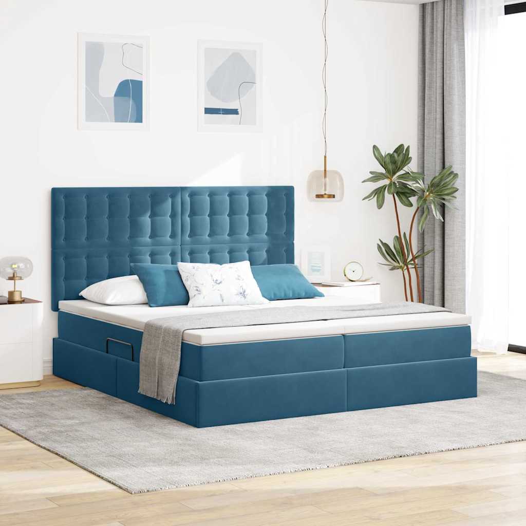 Krevet s LED trakama s pohranom Tamno plava 180 x 200 cm Baršun