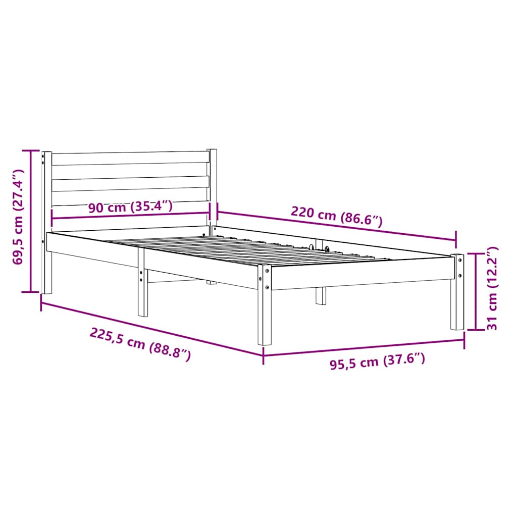 Krevetna konstrukcija Bijelo 225,5 x 95,5 x 69,5 cm