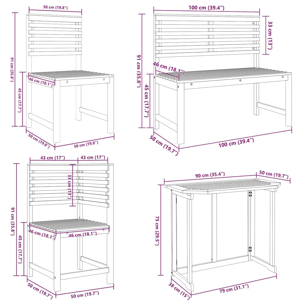 Bistro set za vrt 5 pcs Smeđa Čvrsto drvo akacije