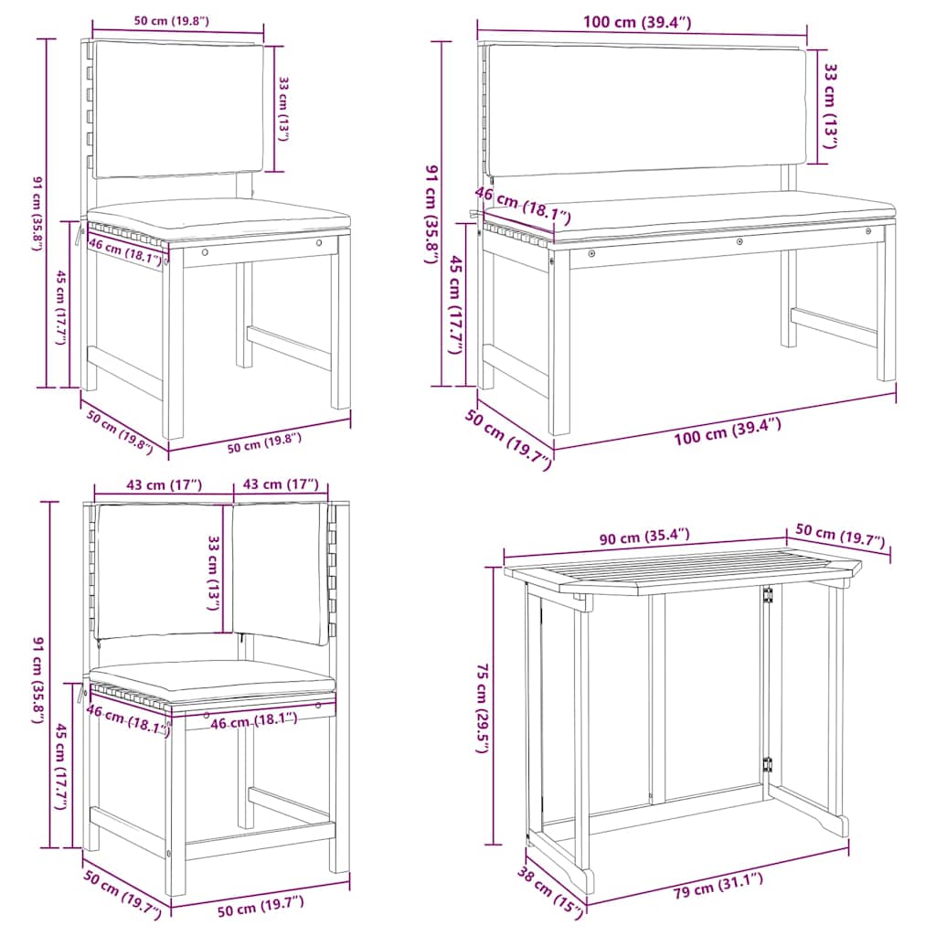 Bistro set za vrt 6 pcs Smeđa Čvrsto drvo akacije