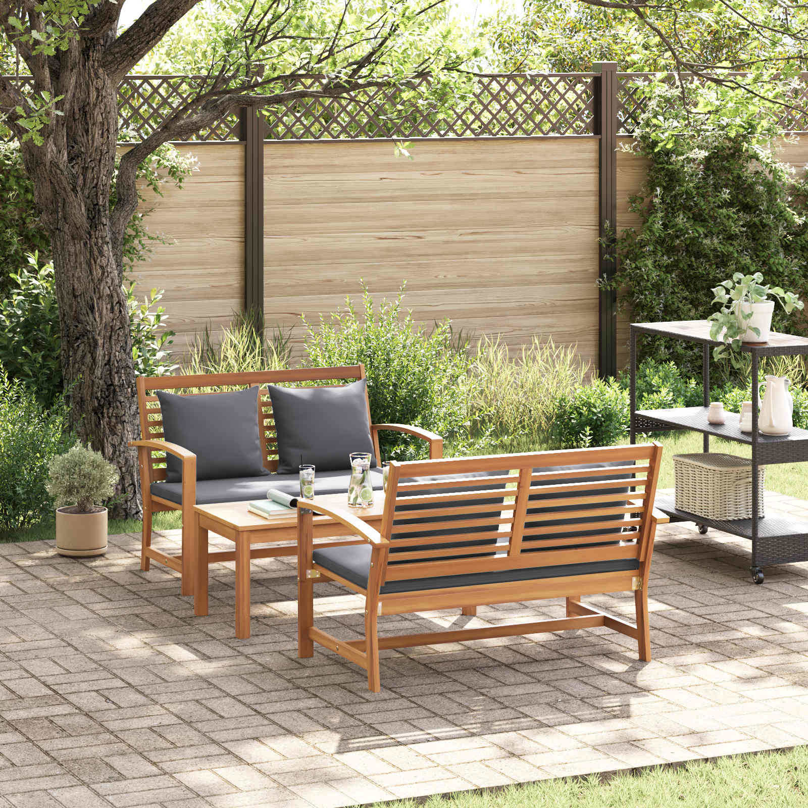 Sjedeća garnitura za vrt 3 pcs Prirodna Čvrsto teak drvo