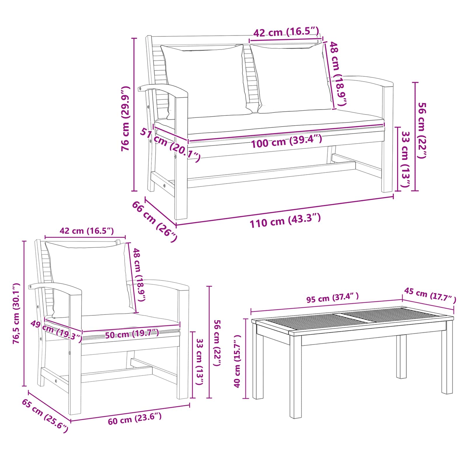 Sjedeća garnitura za vrt 5 pcs Prirodna Čvrsto teak drvo