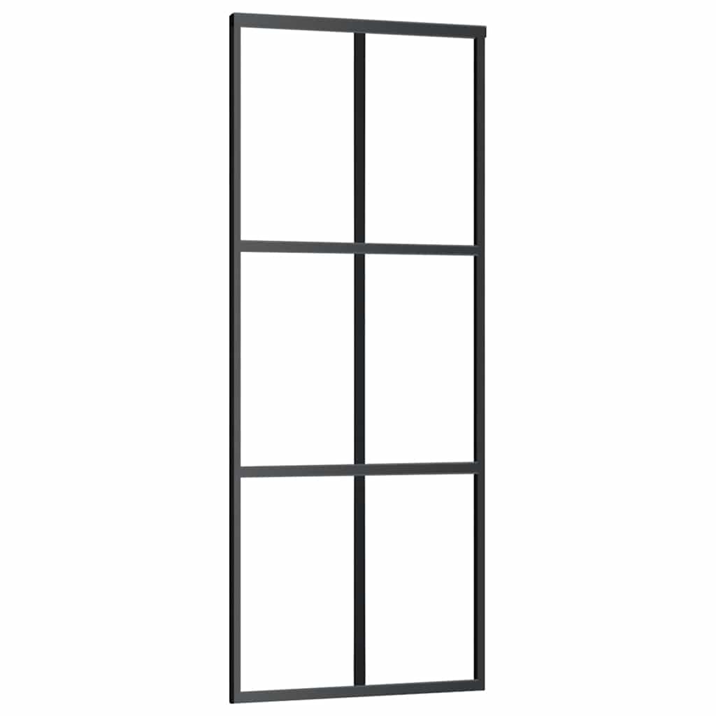 Klizna vrata s priborom crna 90 x 205 cm od ESG stakla