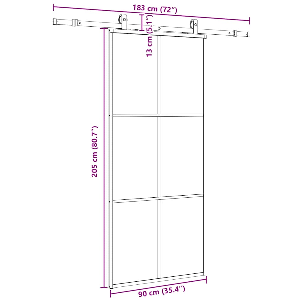 Klizna vrata s priborom crna 90 x 205 cm od ESG stakla