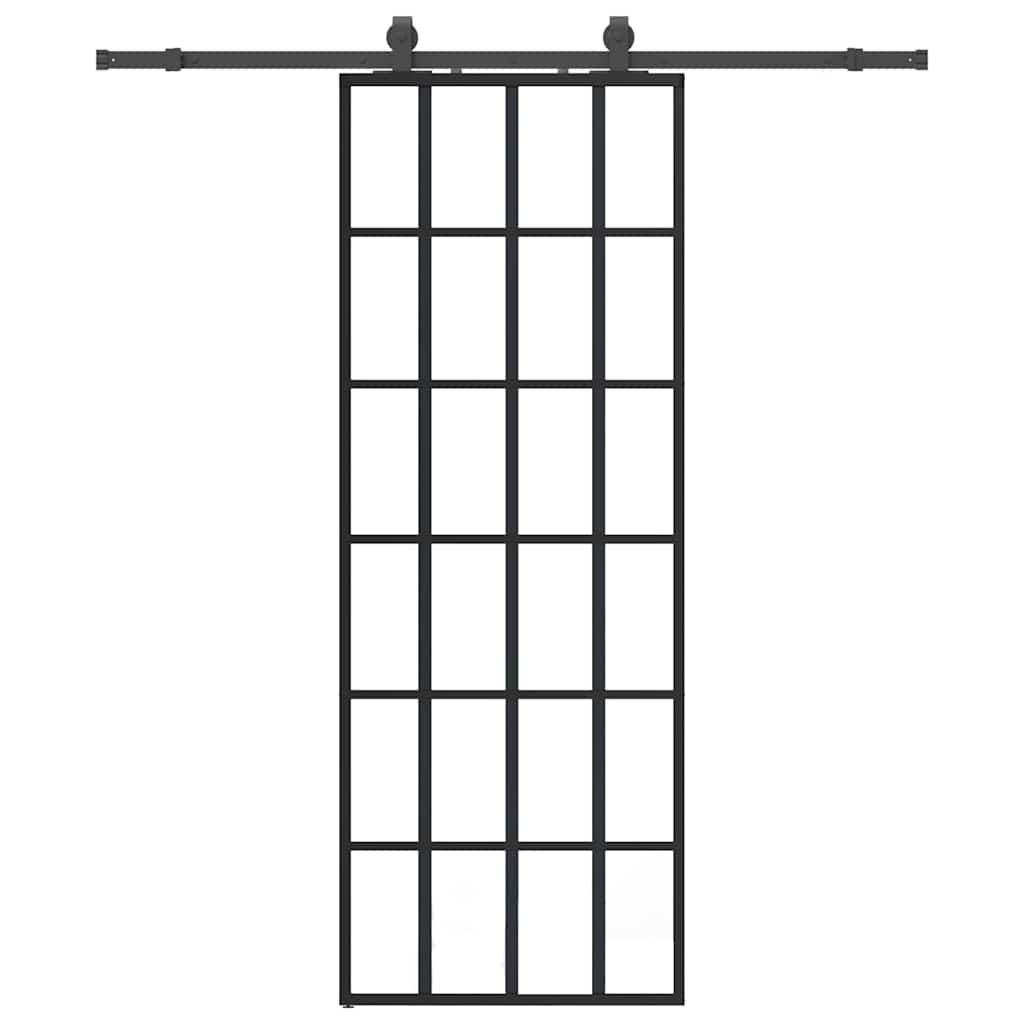 Klizna vrata s priborom crna 76 x 205 cm od ESG stakla