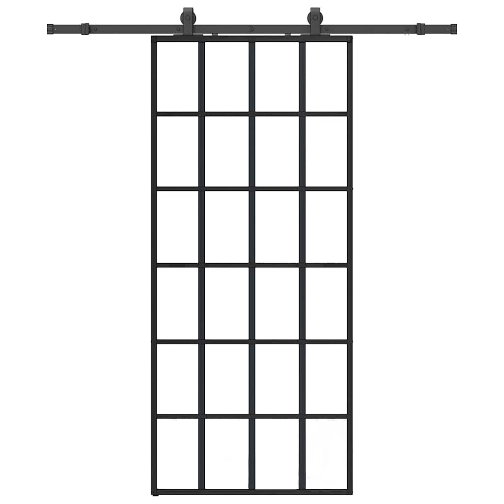 Klizna vrata s priborom crna 90 x 205 cm od ESG stakla