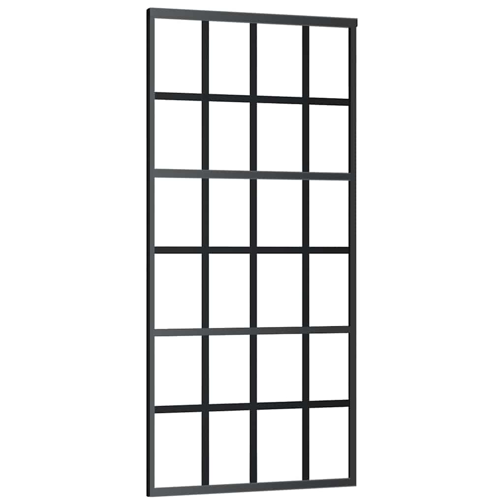 Klizna vrata s priborom crna 90 x 205 cm od ESG stakla