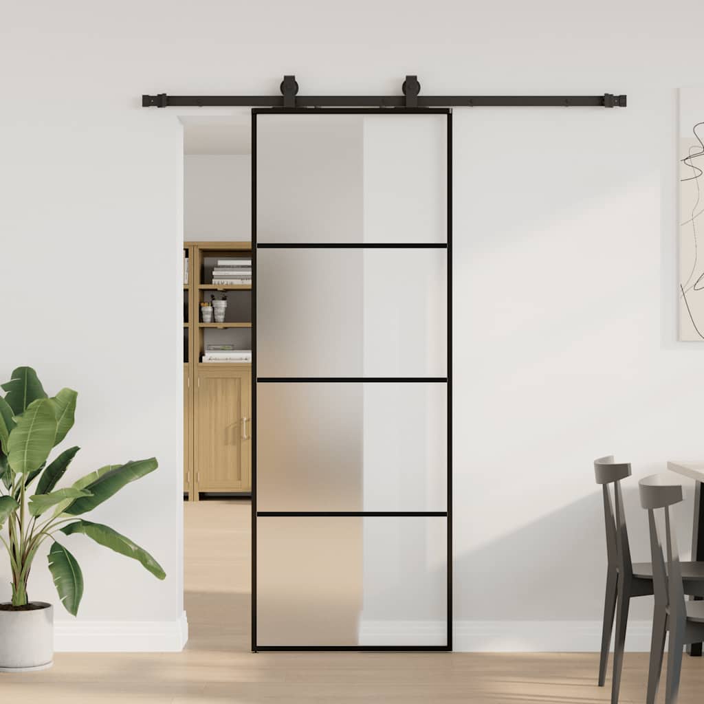 Klizna vrata s priborom crna 76 x 205 cm od ESG stakla