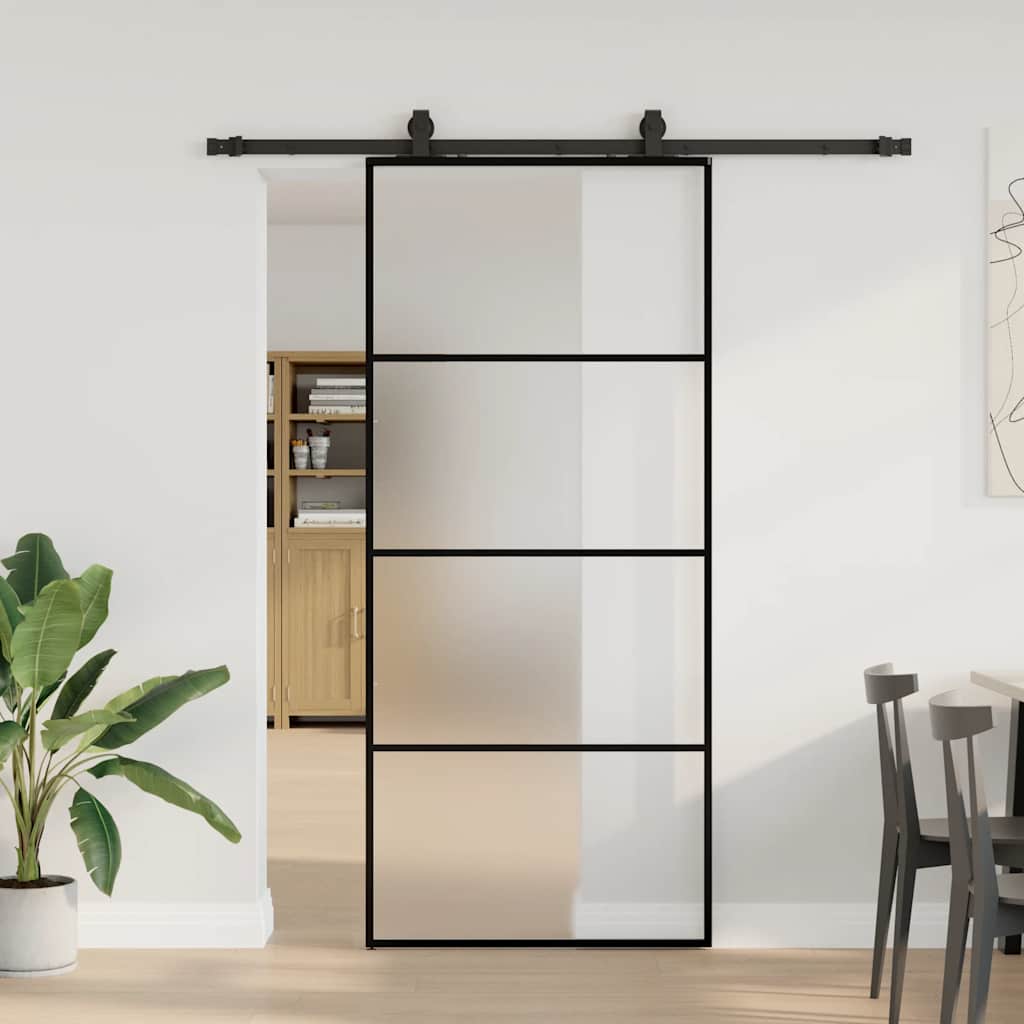 Klizna vrata s priborom crna 90 x 205 cm od ESG stakla