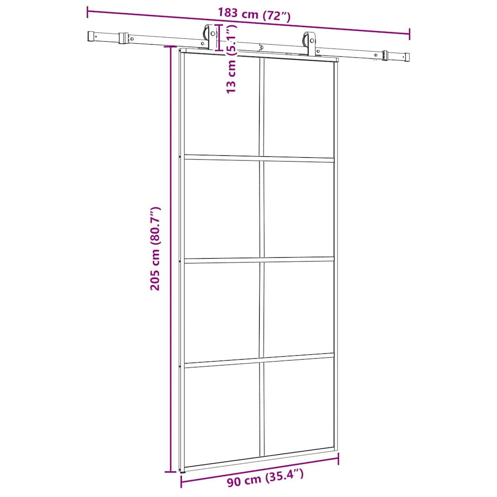 Klizna vrata s priborom crna 90 x 205 cm od ESG stakla