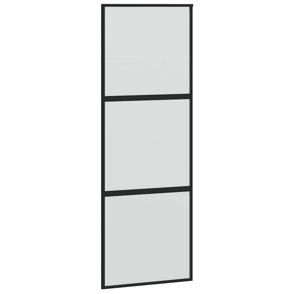 Klizna vrata s priborom crna 76 x 205 cm kaljeno staklo