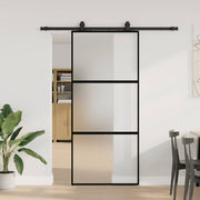 Klizna vrata s priborom crna 90 x 205 cm kaljeno staklo