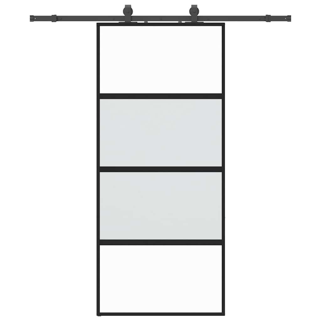 Klizna vrata s priborom crna 90 x 205 cm kaljeno staklo