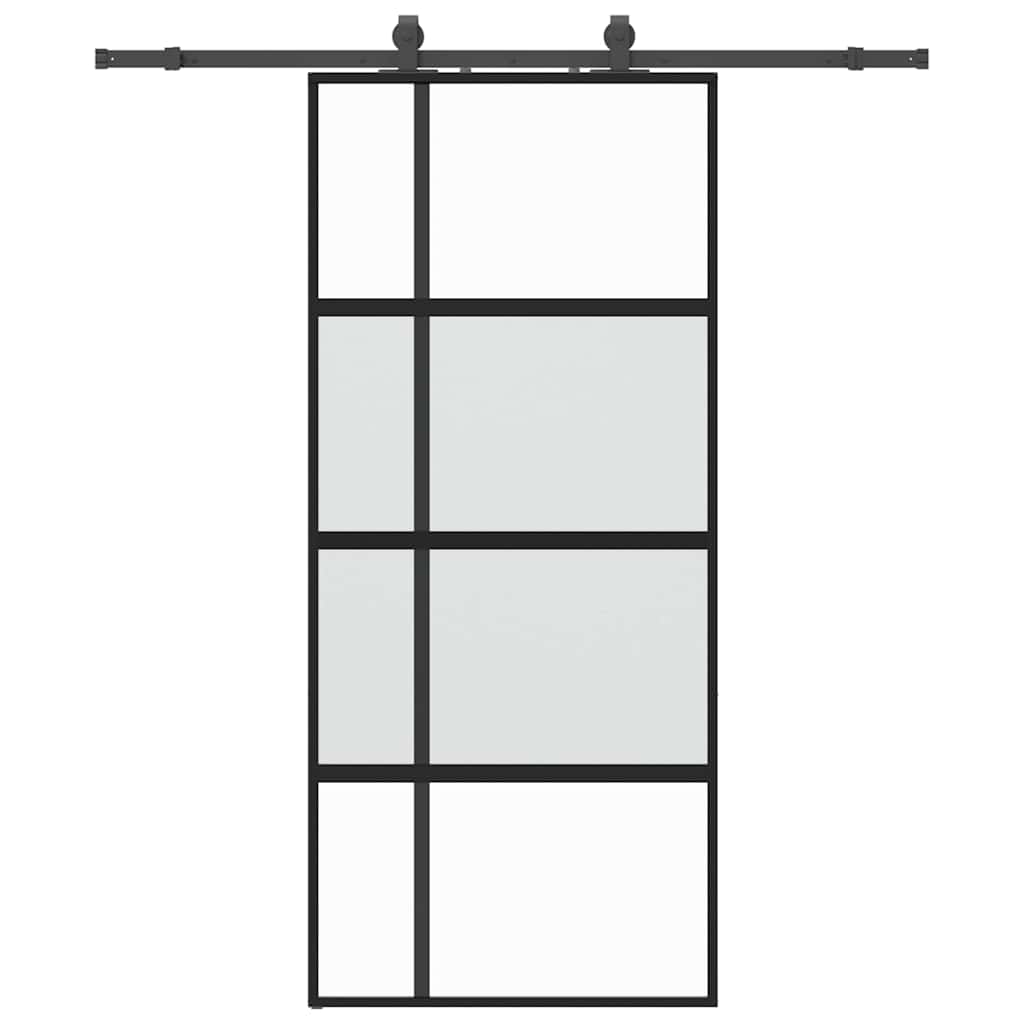 Klizna vrata s priborom crna 90 x 205 cm kaljeno staklo