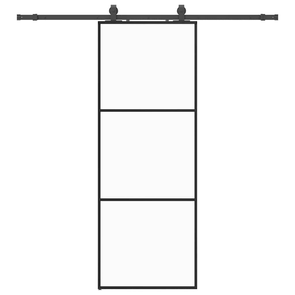 Klizna vrata s priborom crna 76 x 205 cm od ESG stakla