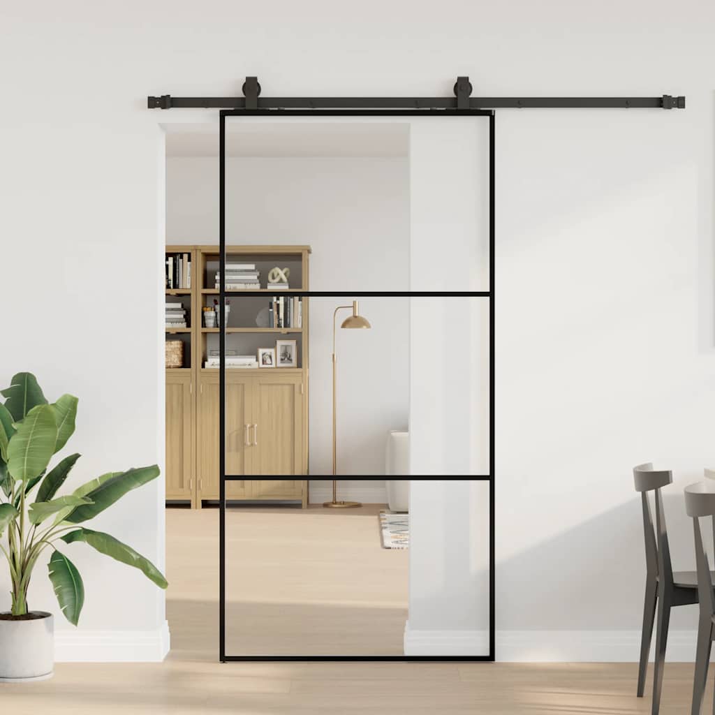 Klizna vrata s priborom crna 102 x 205 cm od ESG stakla