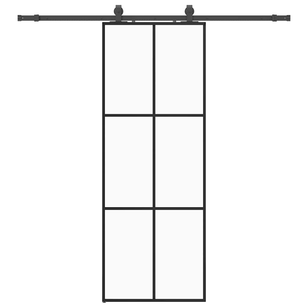 Klizna vrata s priborom crna 76 x 205 cm od ESG stakla
