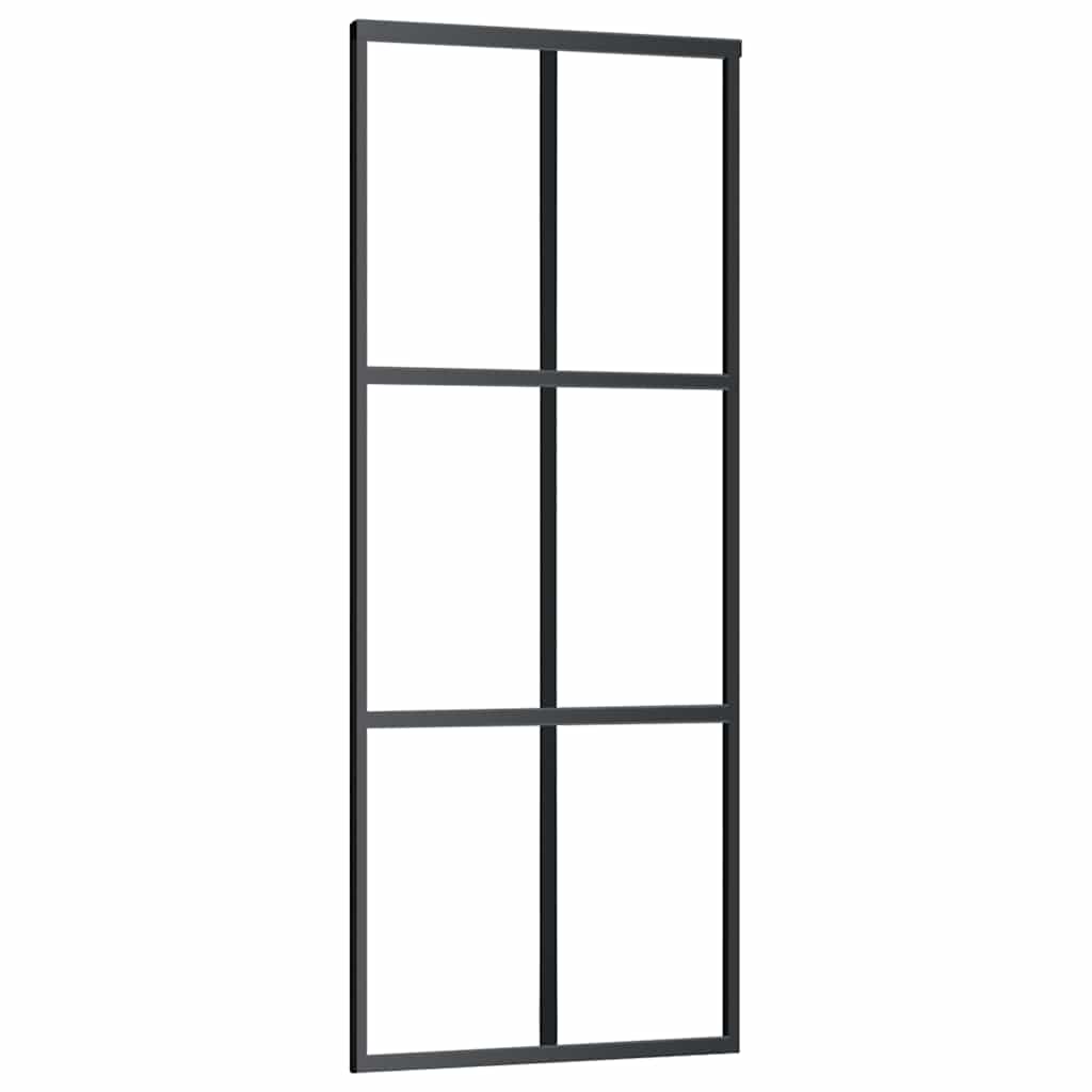 Klizna vrata s priborom crna 76 x 205 cm od ESG stakla