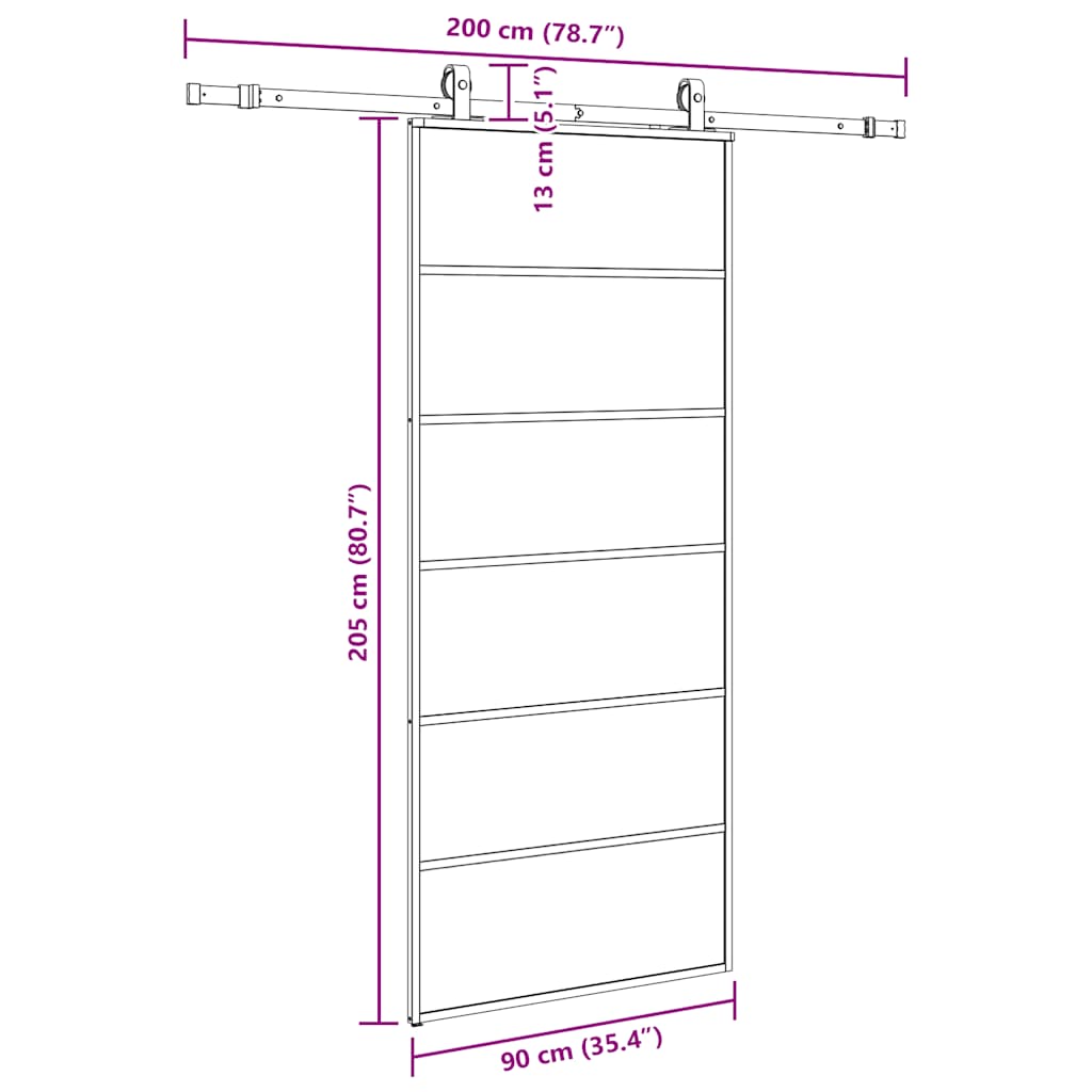 Klizna vrata s priborom crna 90 x 205 cm od ESG stakla