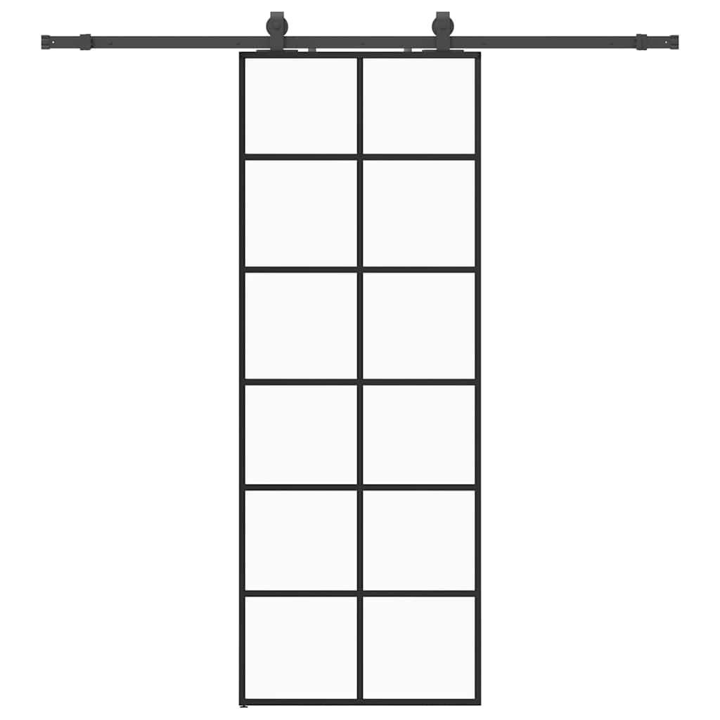 Klizna vrata s priborom crna 76 x 205 cm od ESG stakla