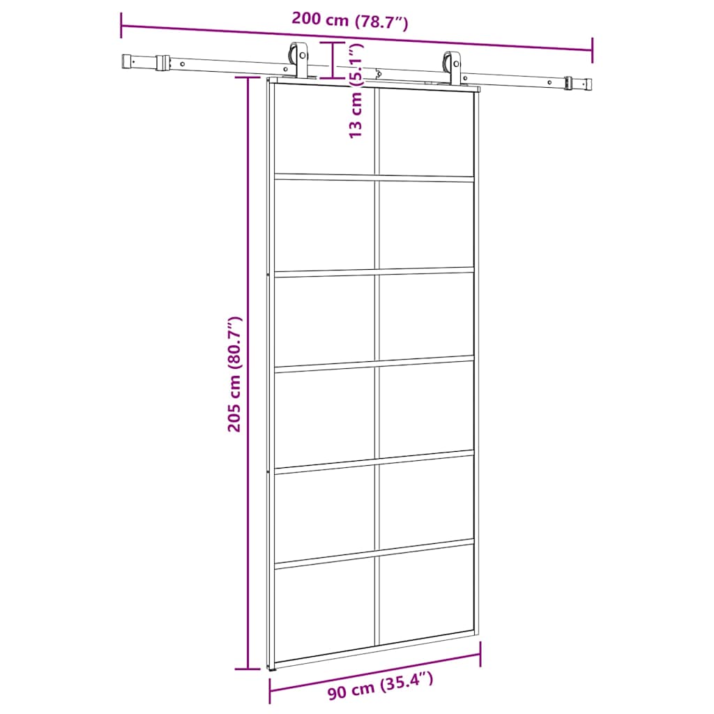 Klizna vrata s priborom crna 90 x 205 cm od ESG stakla