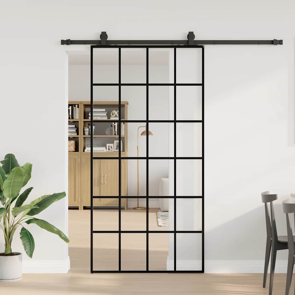 Klizna vrata s priborom crna 102 x 205 cm od ESG stakla