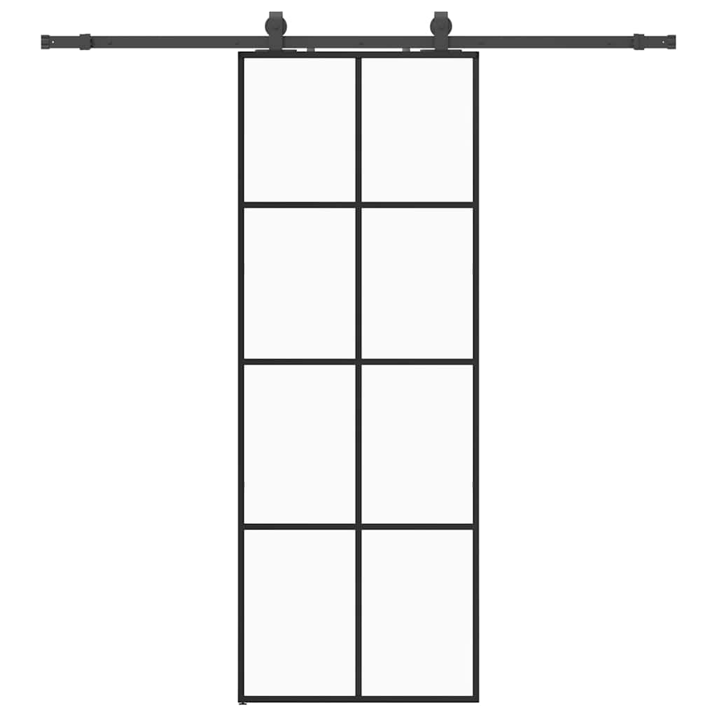 Klizna vrata s priborom crna 76 x 205 cm od ESG stakla