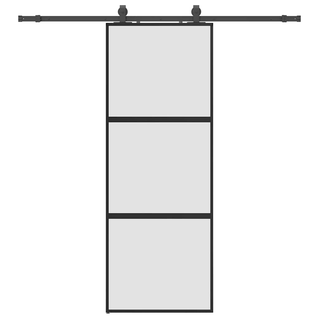 Klizna vrata s priborom crna 76 x 205 cm kaljeno staklo