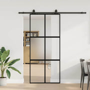 Klizna vrata s priborom crna 90 x 205 cm kaljeno staklo