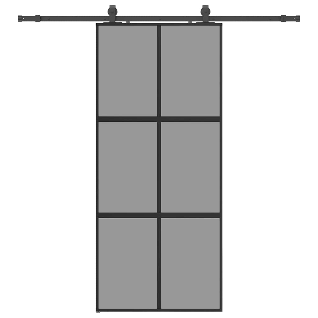 Klizna vrata s priborom crna 90 x 205 cm kaljeno staklo
