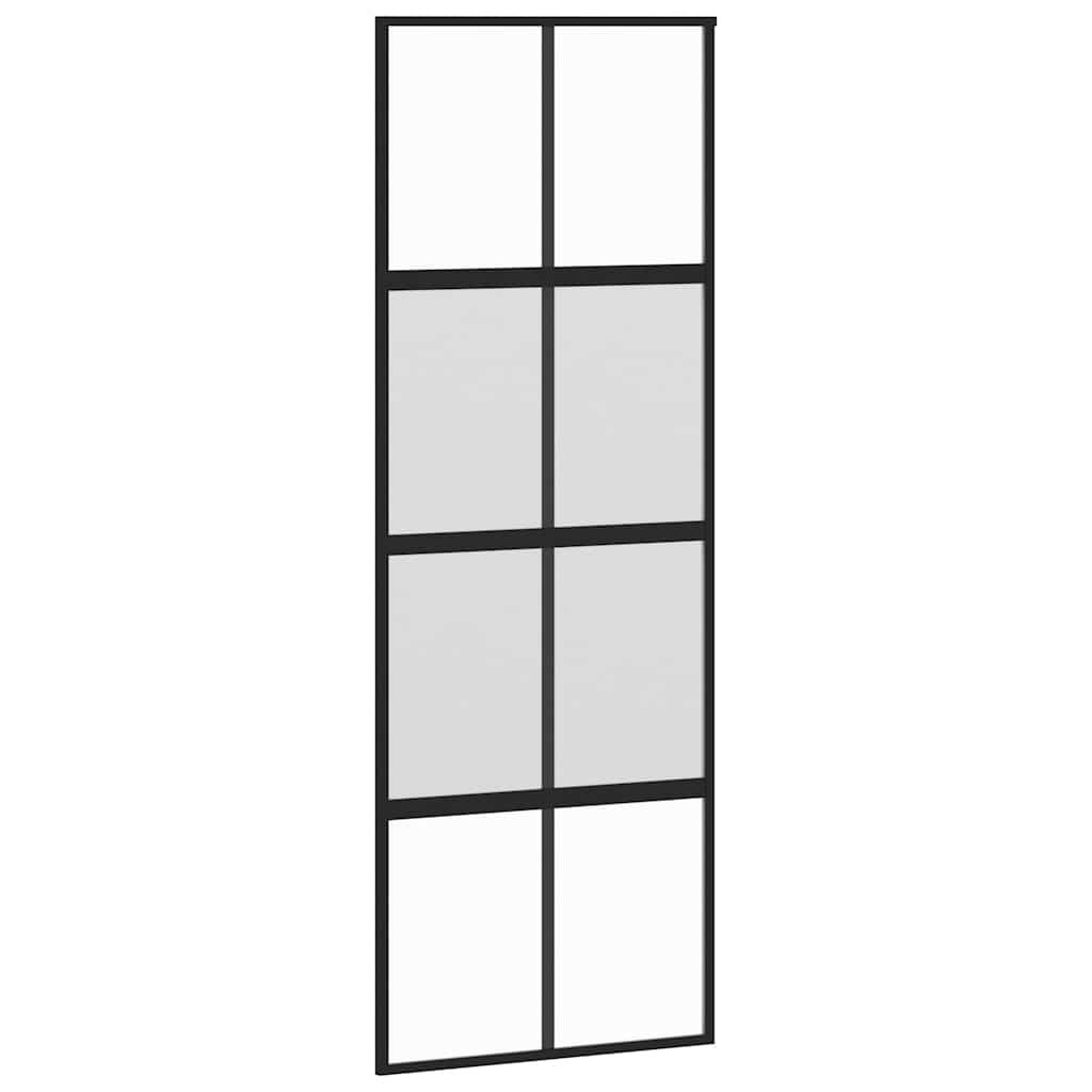 Klizna vrata s priborom crna 76 x 205 cm kaljeno staklo