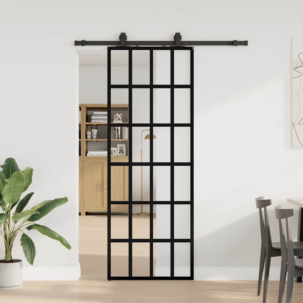 Klizna vrata s priborom crna 76 x 205 cm od ESG stakla