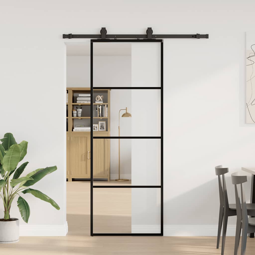 Klizna vrata s priborom crna 76 x 205 cm od ESG stakla