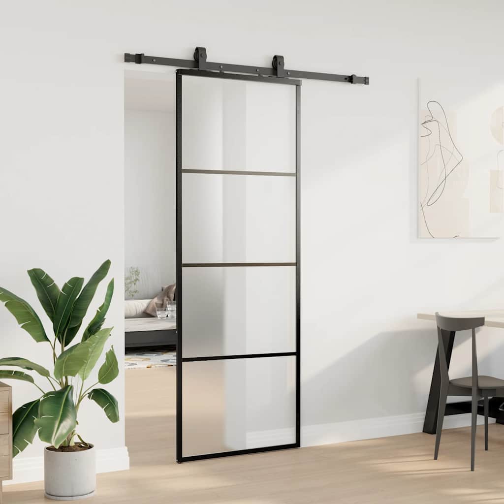 Klizna vrata s priborom crna 76 x 205 cm od ESG stakla