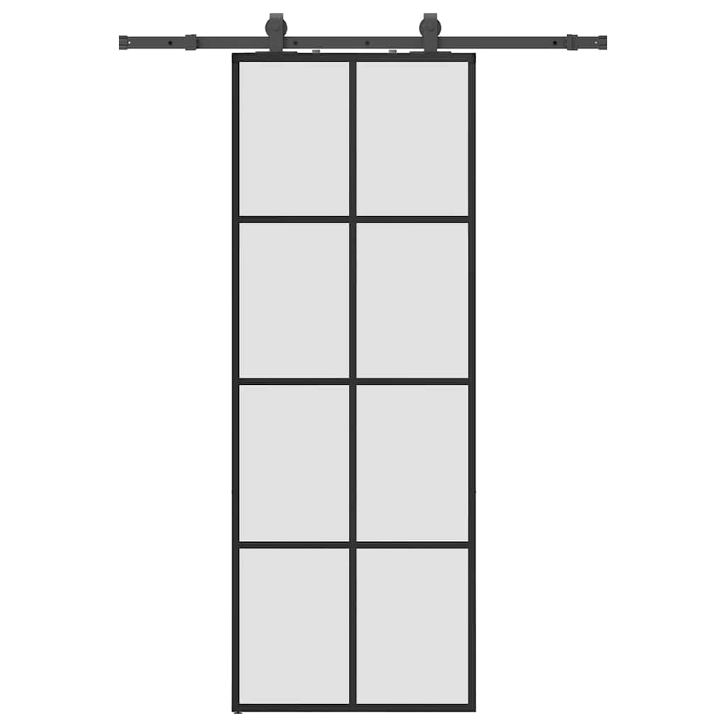 Klizna vrata s priborom crna 76 x 205 cm od ESG stakla