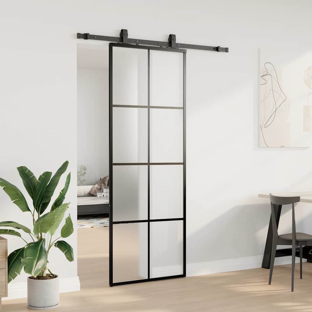 Klizna vrata s priborom crna 76 x 205 cm od ESG stakla