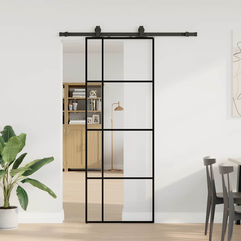 Klizna vrata s priborom crna 76 x 205 cm od ESG stakla
