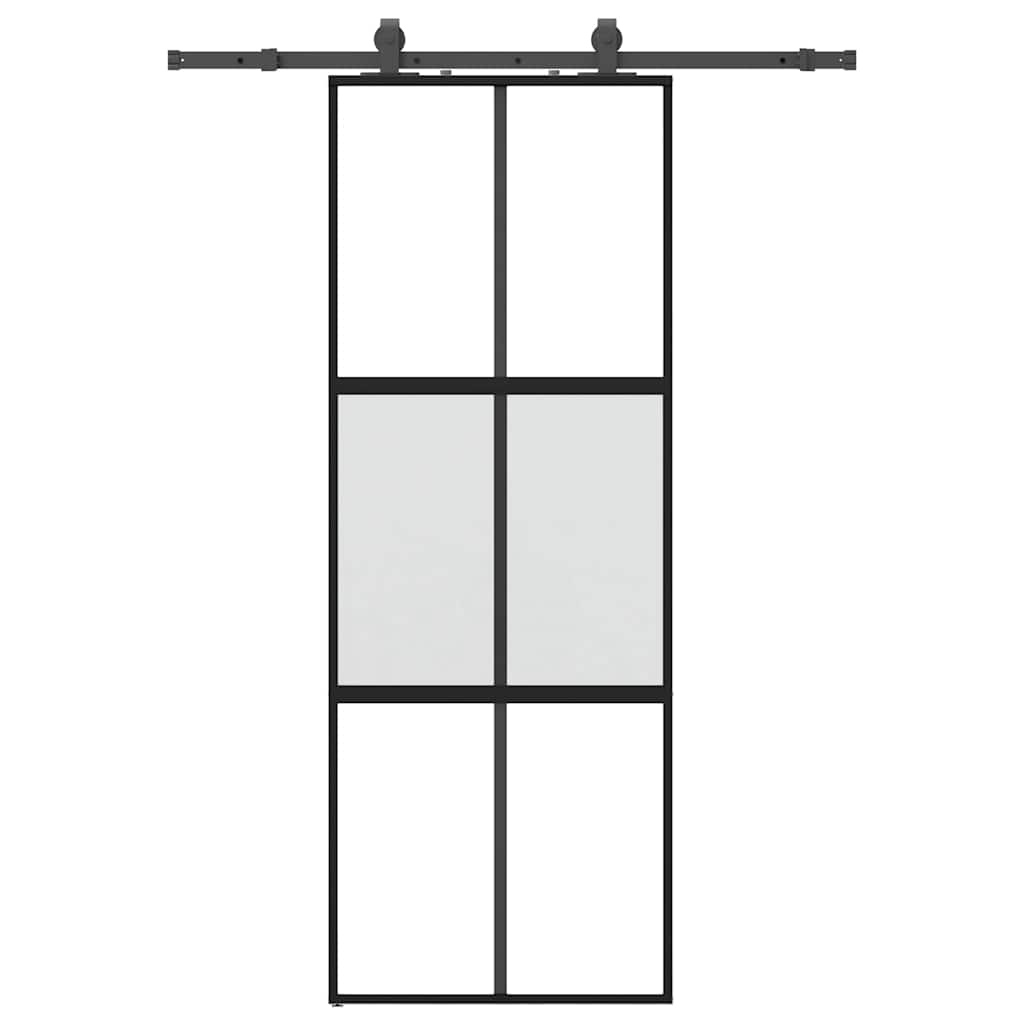 Klizna vrata s priborom crna 76 x 205 cm kaljeno staklo