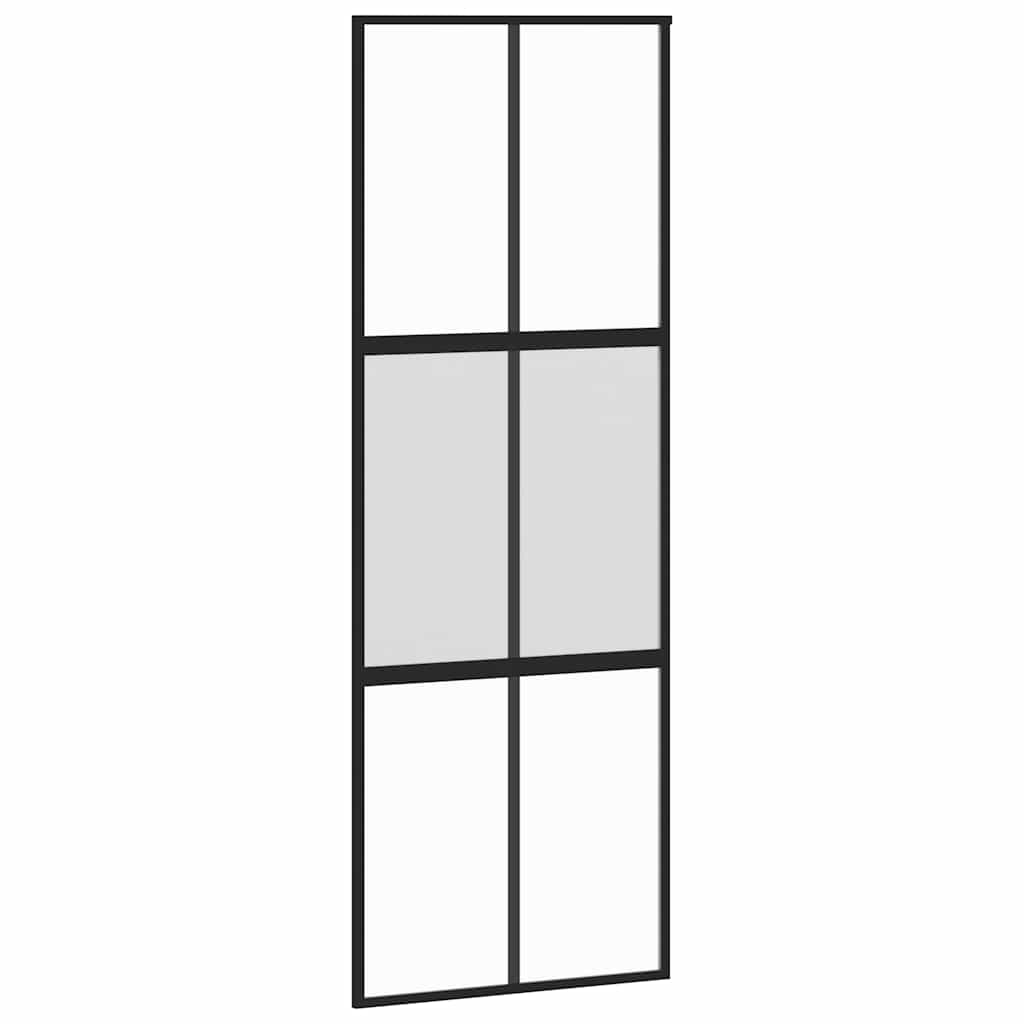 Klizna vrata s priborom crna 76 x 205 cm kaljeno staklo