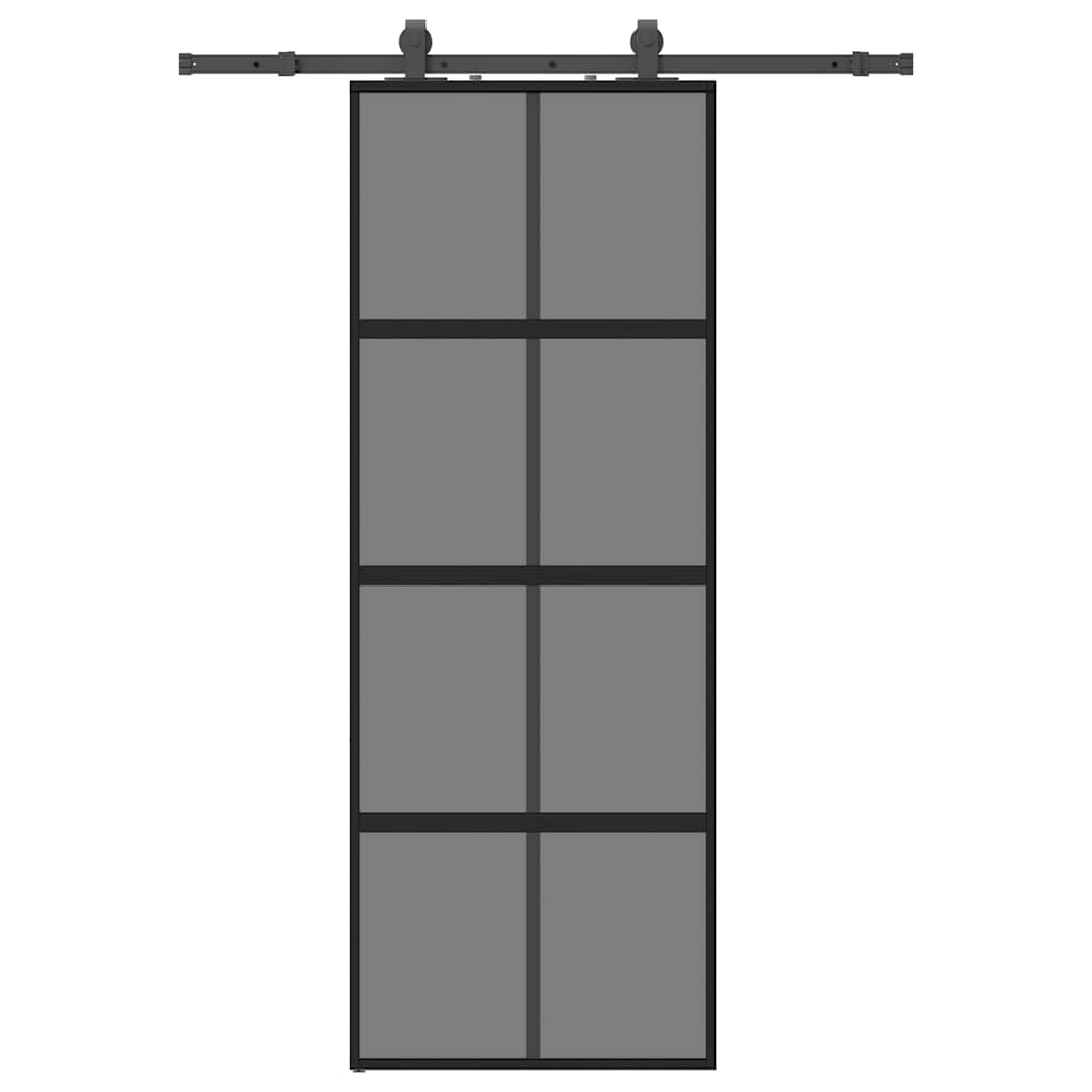 Klizna vrata s priborom crna 76 x 205 cm kaljeno staklo