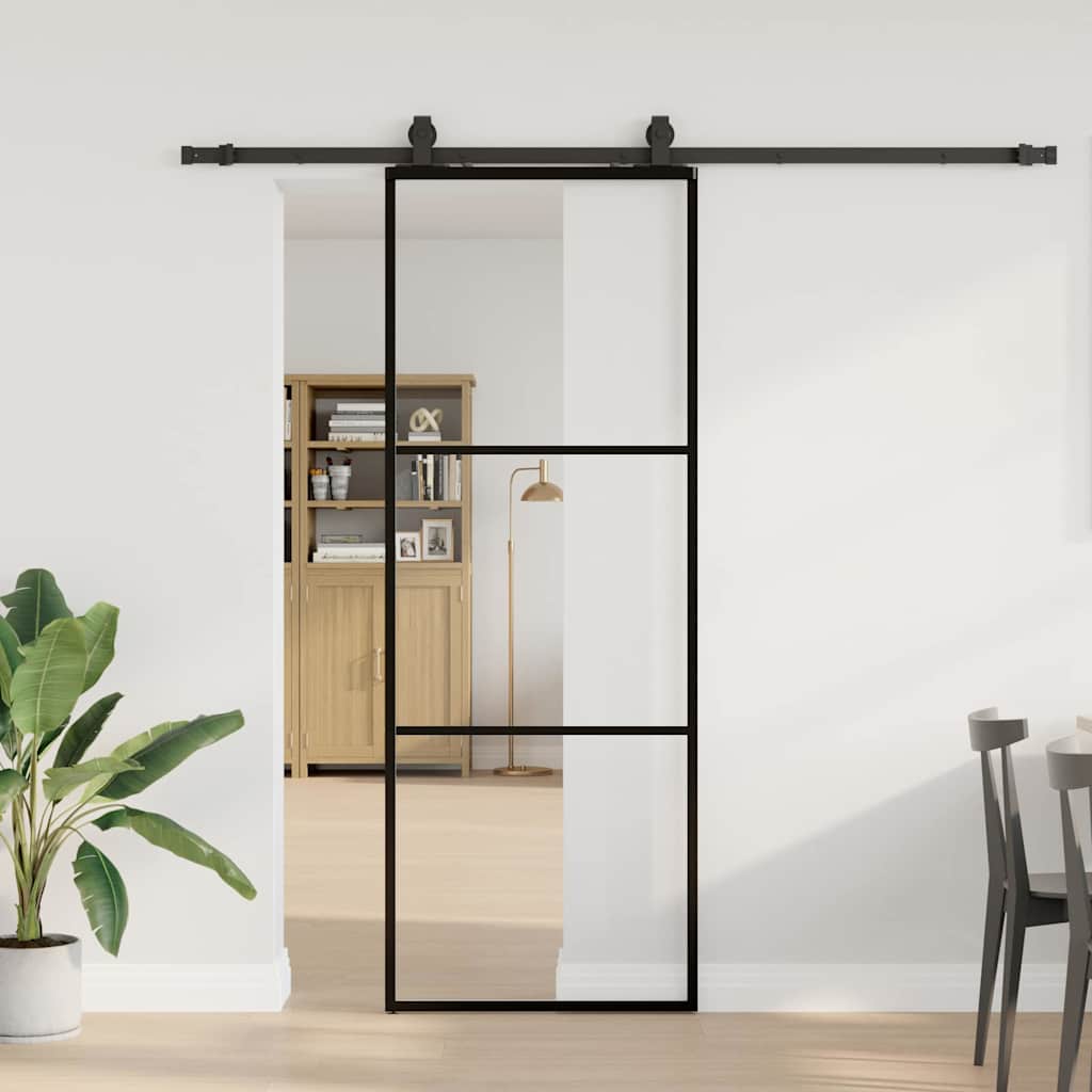 Klizna vrata s priborom crna 76 x 205 cm od ESG stakla