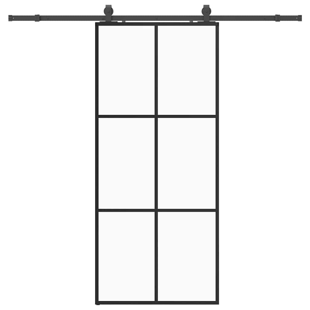 Klizna vrata s priborom crna 90 x 205 cm od ESG stakla