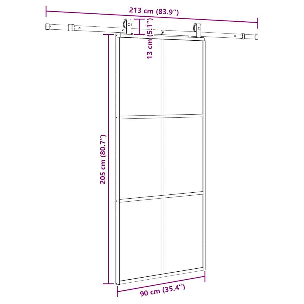 Klizna vrata s priborom crna 90 x 205 cm od ESG stakla