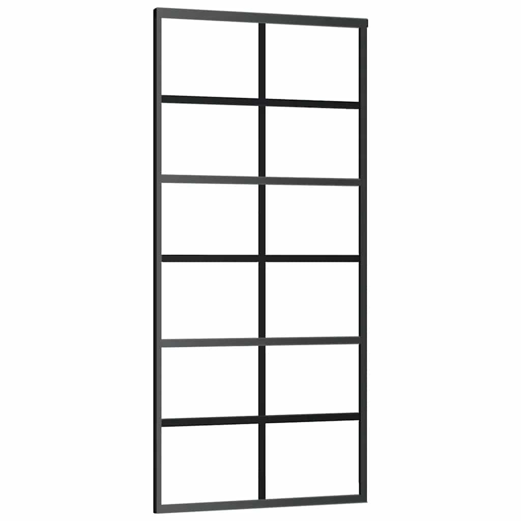 Klizna vrata s priborom crna 90 x 205 cm od ESG stakla